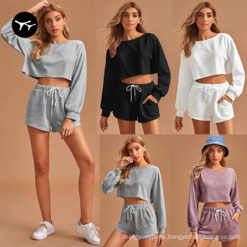 Street Wear Pocketed Womens Two Piece Loosewear Cotton Womens Fashion Sets 2Piece